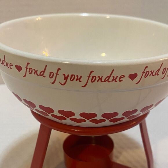 PAI Fondue Serving Set “Fond of you Fondue” & Red Hearts with 4 Serving Forks - Picture 2 of 10